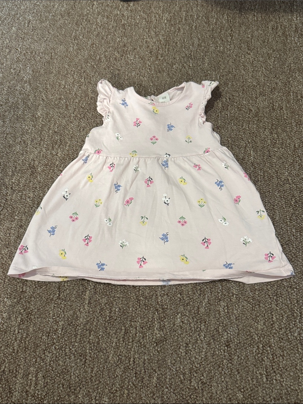 H&M Light Pink Floral Flutter-Sleeve Dress